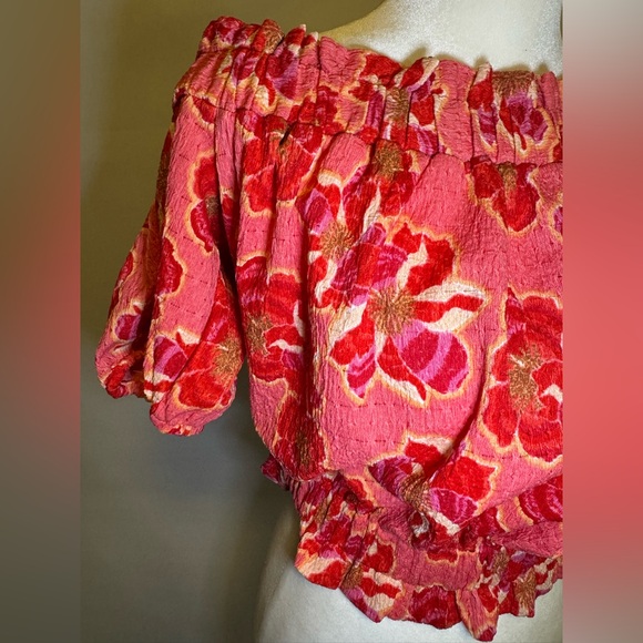 LOFT Bold Floral Off-Shoulder Pink Top - Picture 8 of 9